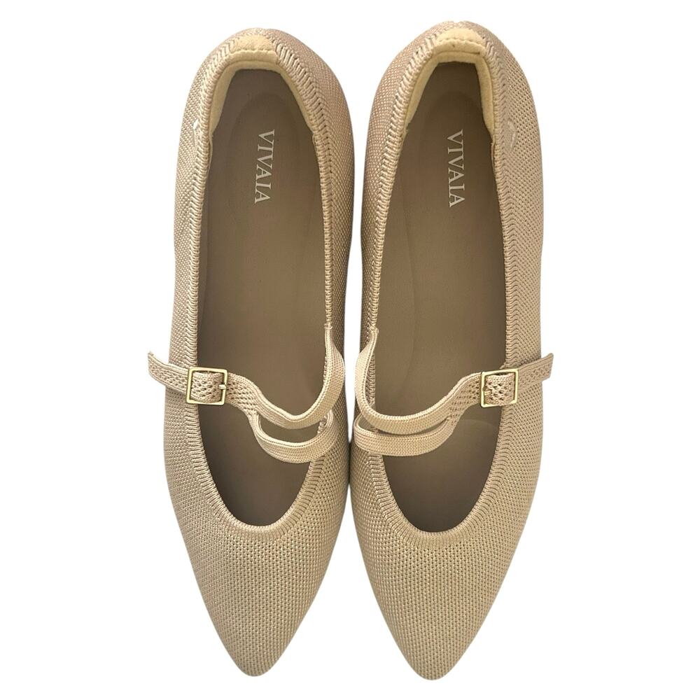 VIVAIA, 'Aria' Pointed-Toe V-Strap Mary-Jane Flats Gold Shimmer Beige Size 11 US - Picture 3 of 12